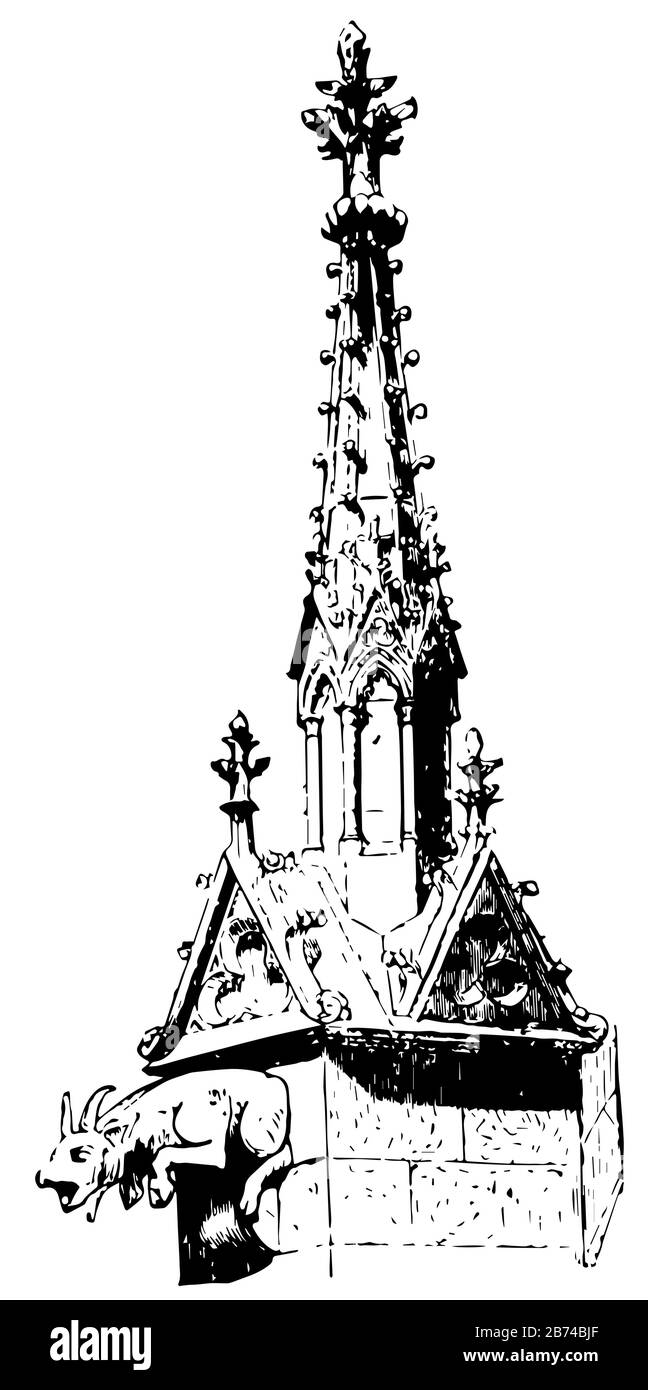 Contrefort Pinnacle, notre Dame, Paris, dessin vintage ou gravure d'illustration. Illustration de Vecteur