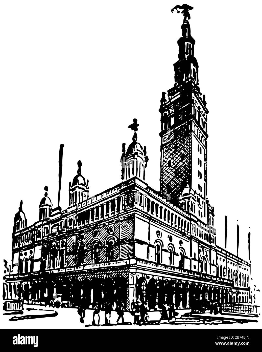 Madison Square Garden est un bâtiment d'architecture à New York, dessin de ligne vintage ou illustration de gravure. Illustration de Vecteur
