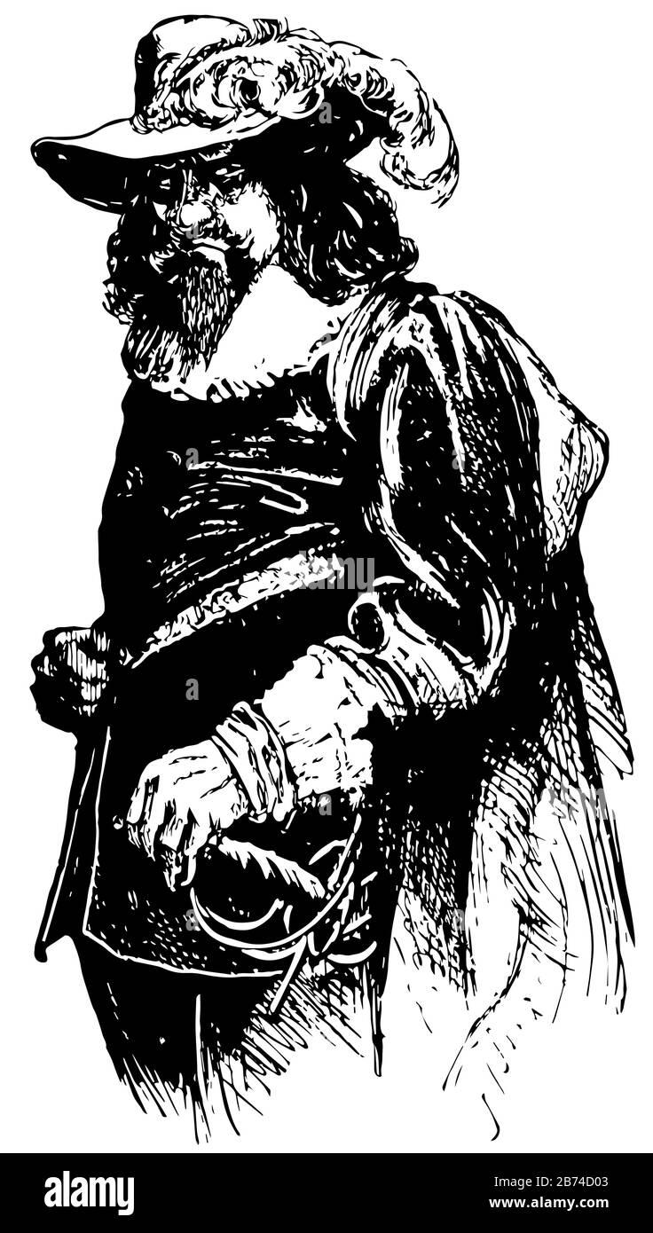 Méfiance, cette image montre un homme avec chapeau sur la tête dans l'humeur en colère, dessin vintage de ligne ou illustration de gravure Illustration de Vecteur