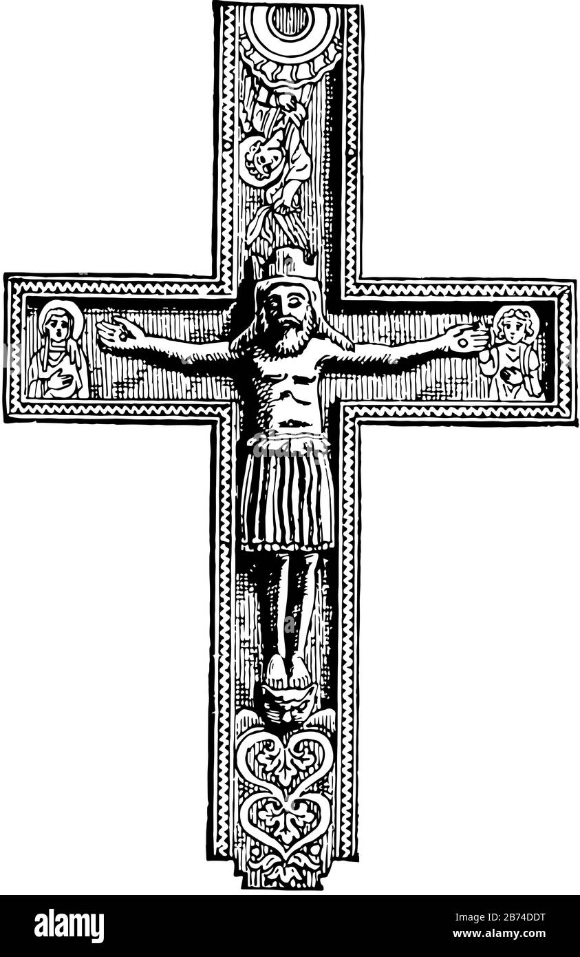 Crucifix Est Une Croix Avec Une Effigie Un Dessin De Ligne Vintage Ou Une Illustration De Gravure Image Vectorielle Stock Alamy