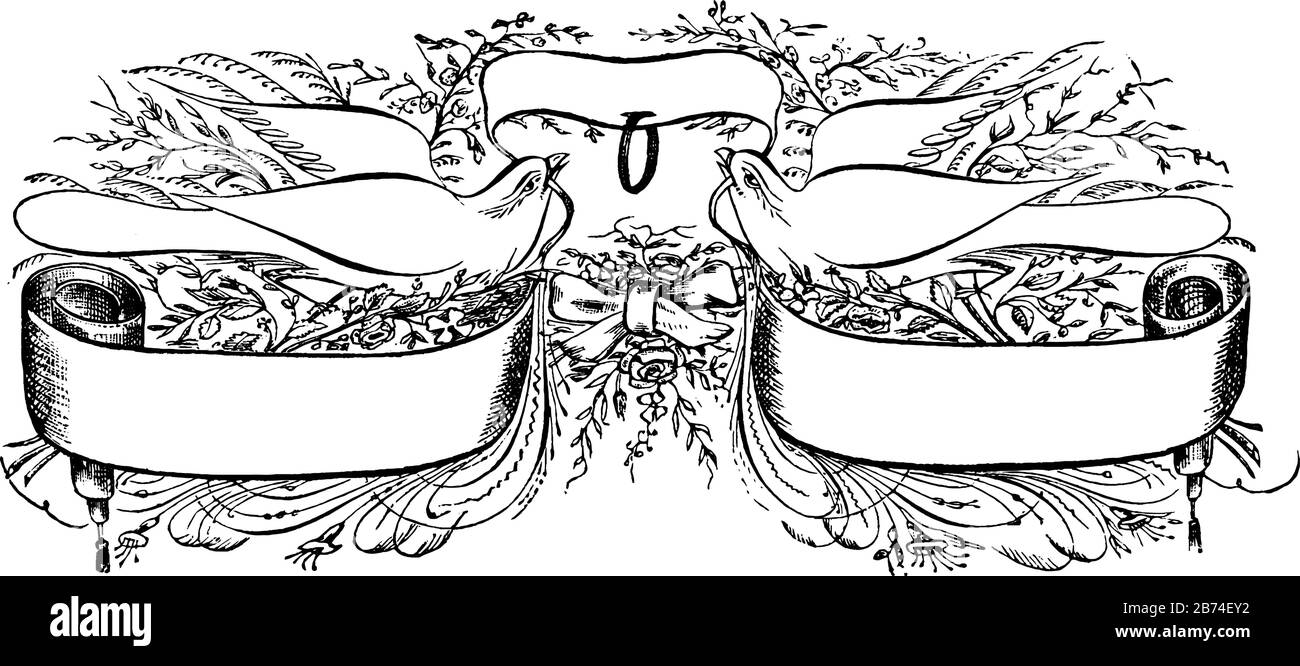 Triple Banner avec deux oiseaux, il s'agit soit d'une image graphique, de dessin vintage ou de gravure. Illustration de Vecteur Triple Banner avec deux oiseaux, il s'agit soit d'une image graphique, de dessin vintage ou de gravure. Illustration de Vecteur
