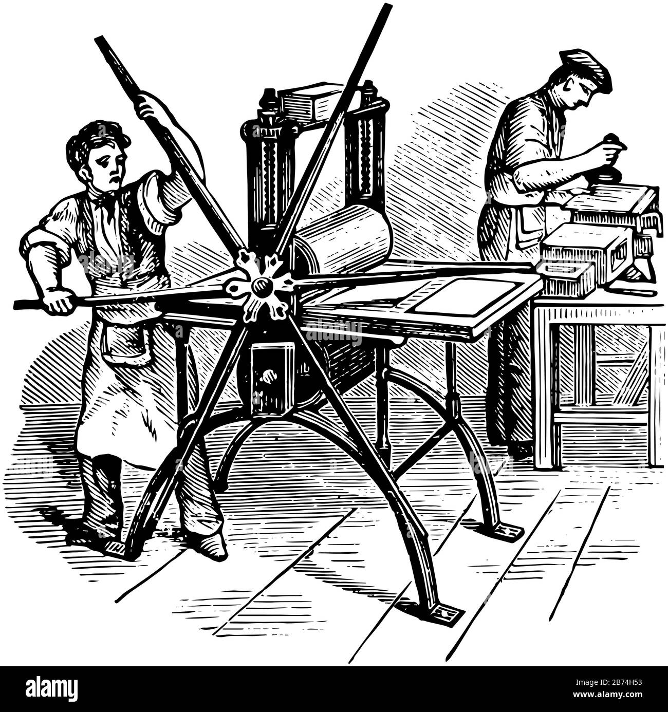 Cette illustration représente l'impression de plaques de cuivre qui doivent apparaître sur le papier sont coupées ou coulées dans la plaque, le dessin de lignes anciennes ou la gravure Illustration de Vecteur