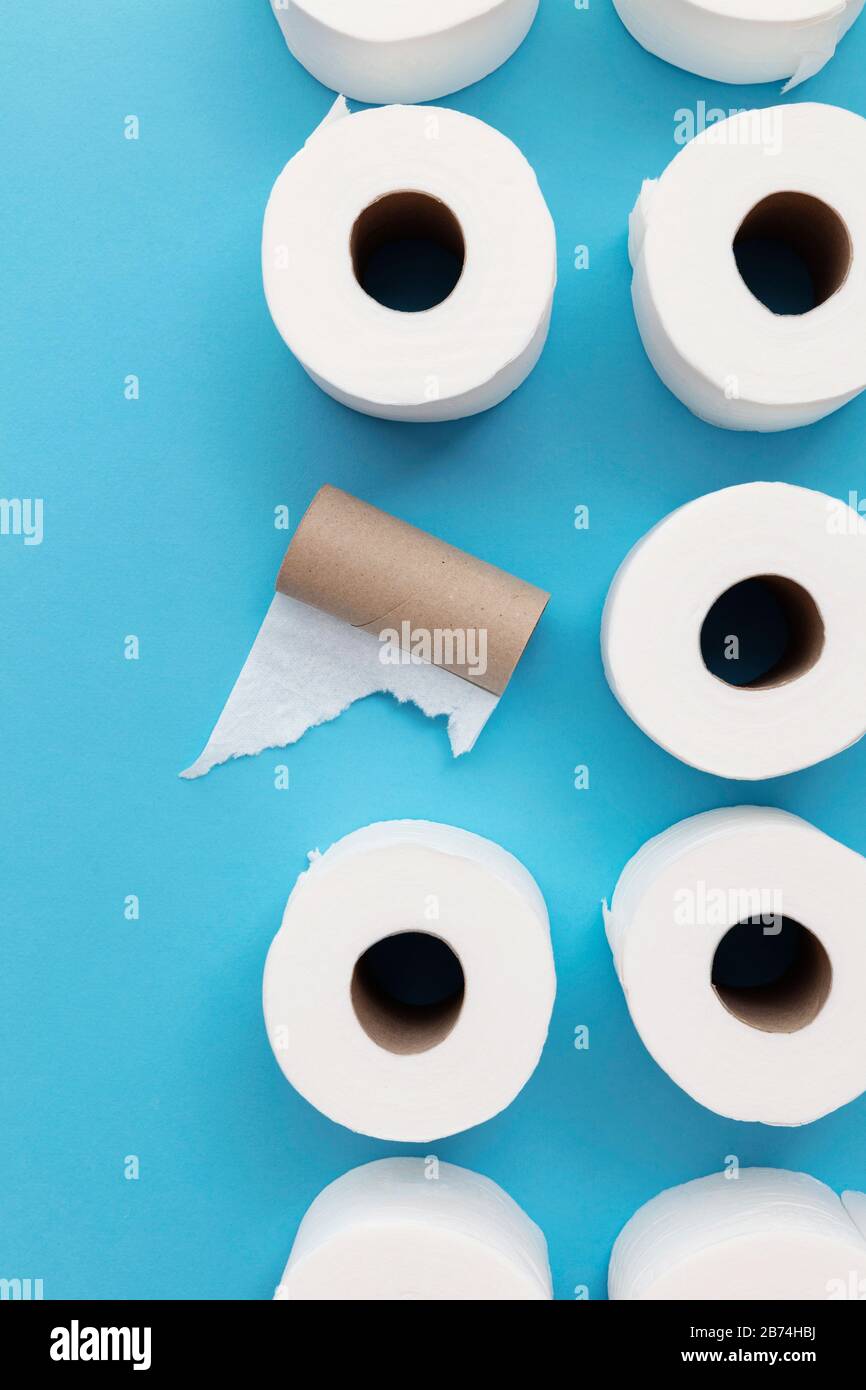 Vider le rouleau de toilette usagé à côté d'un rouleau complet de papier  toilette Photo Stock - Alamy