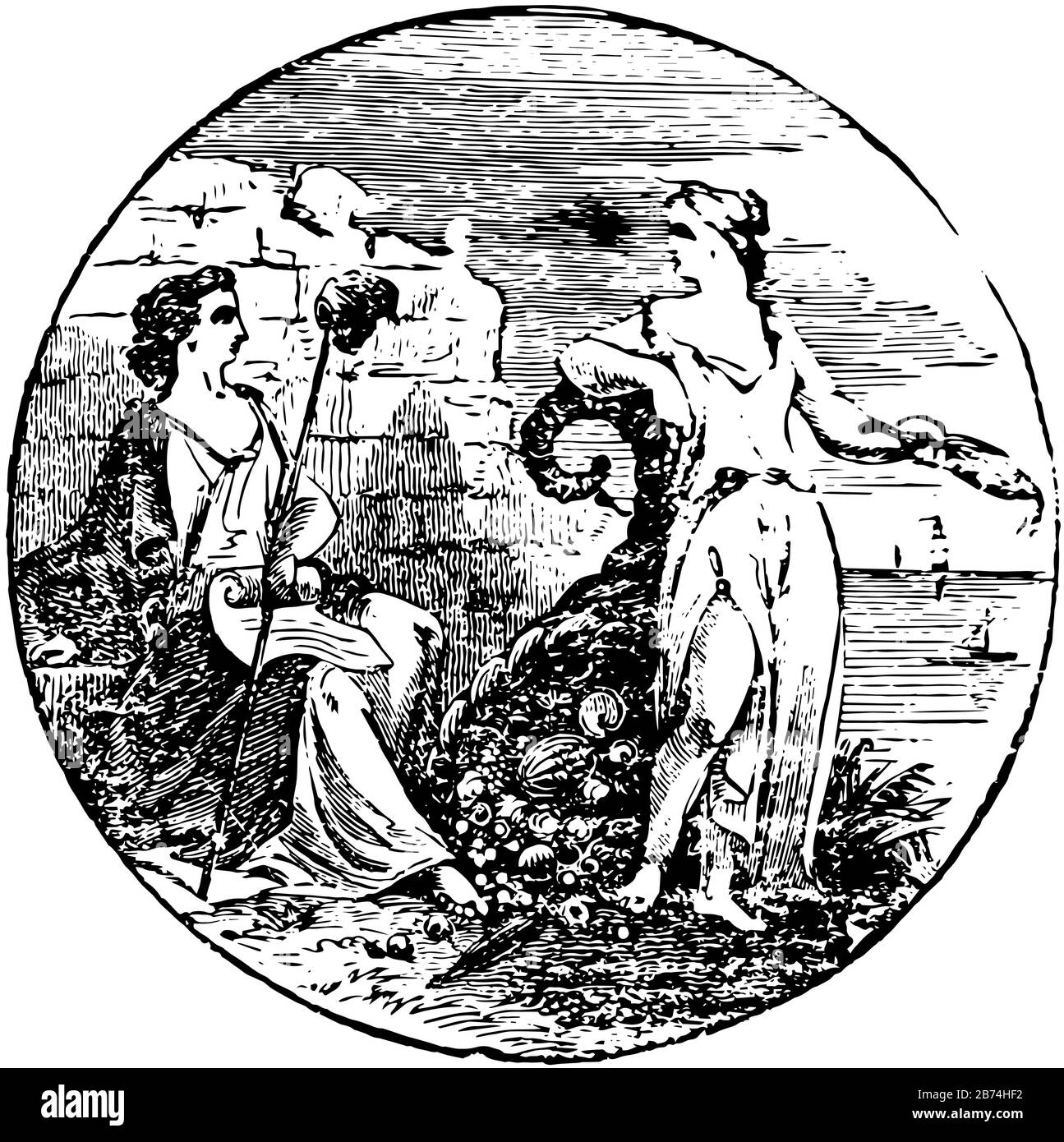 Le sceau officiel de l'État américain de Caroline du Nord en 1889, ce sceau en forme de cercle a deux figures féminines se regardant l'une vers l'autre, une femelle est Illustration de Vecteur