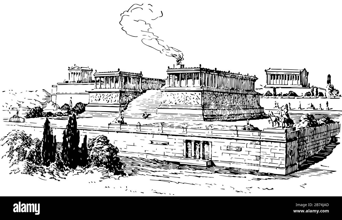 Pergamum, Le Grand Autel, la restauration, puissante ancienne ville grecque, une colline isolée noble du côté nord, Illustration de Vecteur