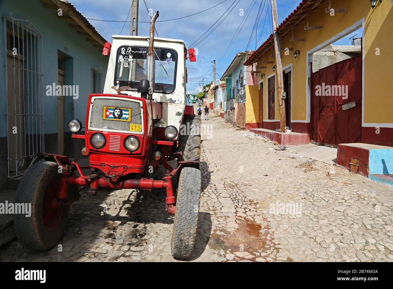 Tracteur avec image de Che Guevara à Trinidad de Cuba Banque D'Images