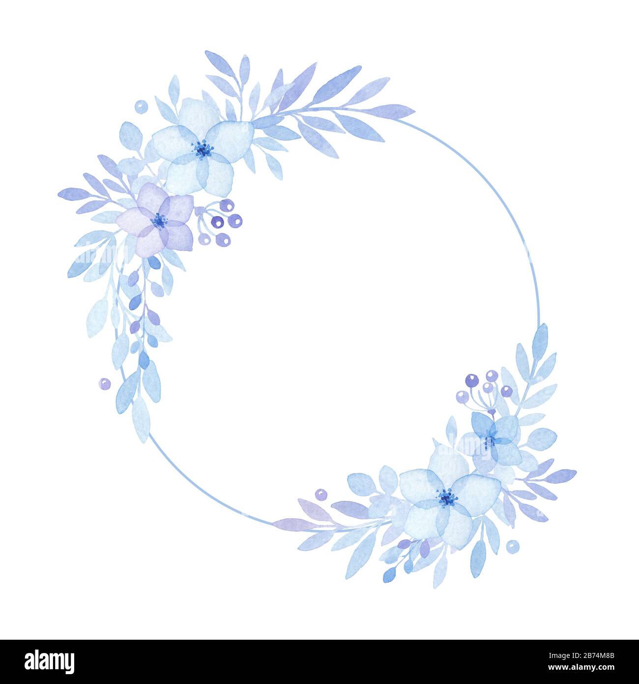 Modèle Vierge De Bordure De Cadre Floral Feuilles Bleues Aquarelles Copie  Espace Carte Invitation De Voeux