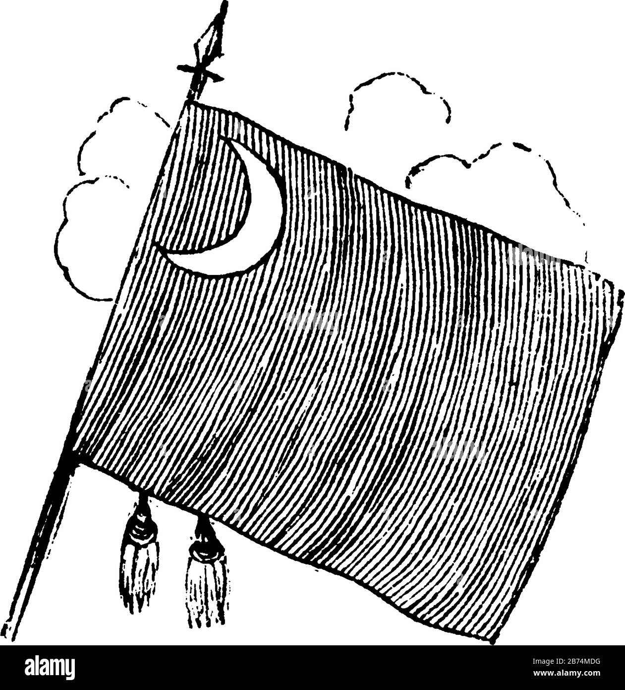 Caroline du Sud Drapeau Lossing, 1851, ce drapeau a une demi-lune dans le coin supérieur gauche, dessin de ligne vintage ou illustration de gravure Illustration de Vecteur