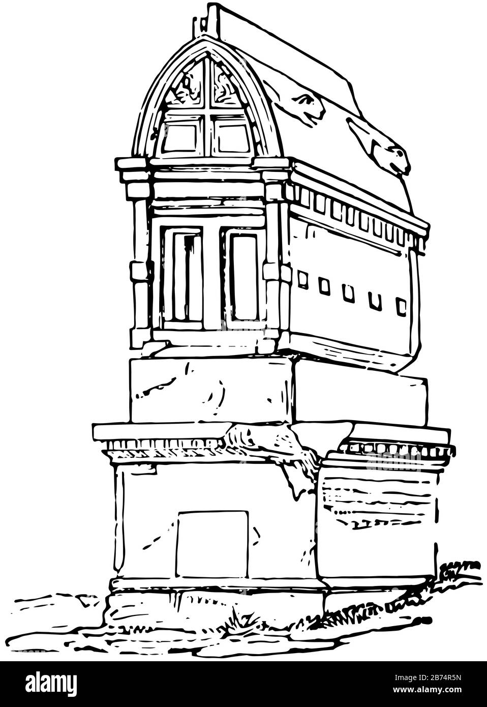 Hypogea, tombe grecque, hypogea plurale, underground, de l'hypo grecque, de la terre mère ou de la déesse de la terre, dessin de ligne vintage ou illustration de gravure. Illustration de Vecteur