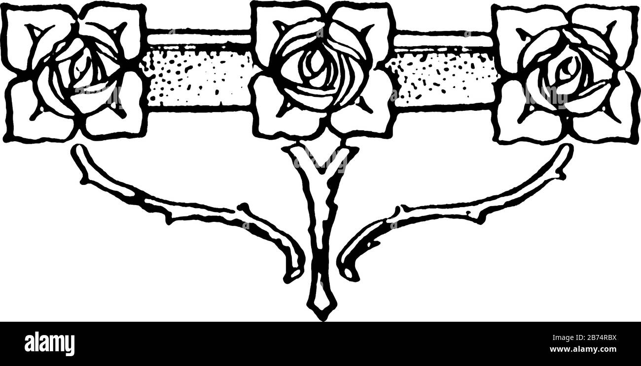 La pièce à fleurs est à trois motifs roses, dessin vintage ou gravure. Illustration de Vecteur