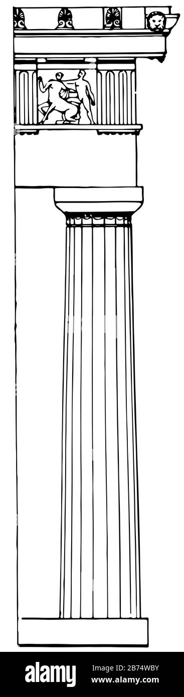 Colonne Doric, Parthénon, Athènes, stouter, Ionic, Corinthian, dessin de ligne vintage ou illustration de gravure. Illustration de Vecteur