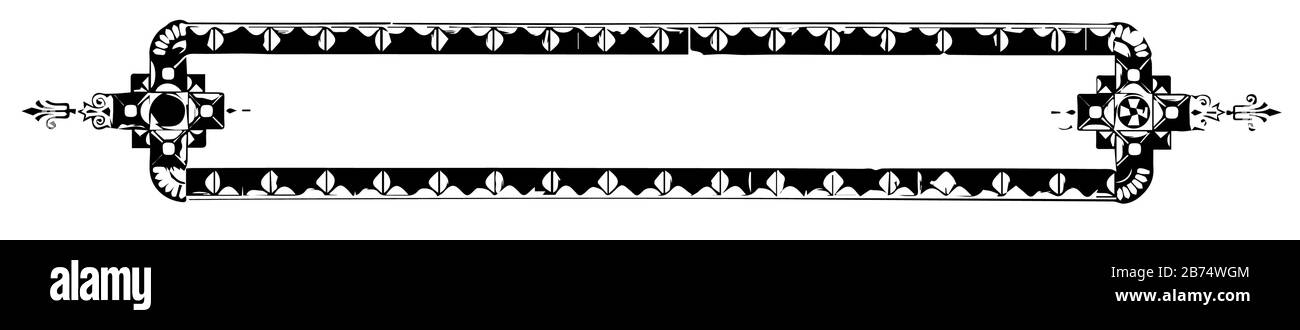 La bannière ornée est noire et ornée d'un motif losange dans cette bordure, le dessin vintage ou l'illustration de gravure. Illustration de Vecteur