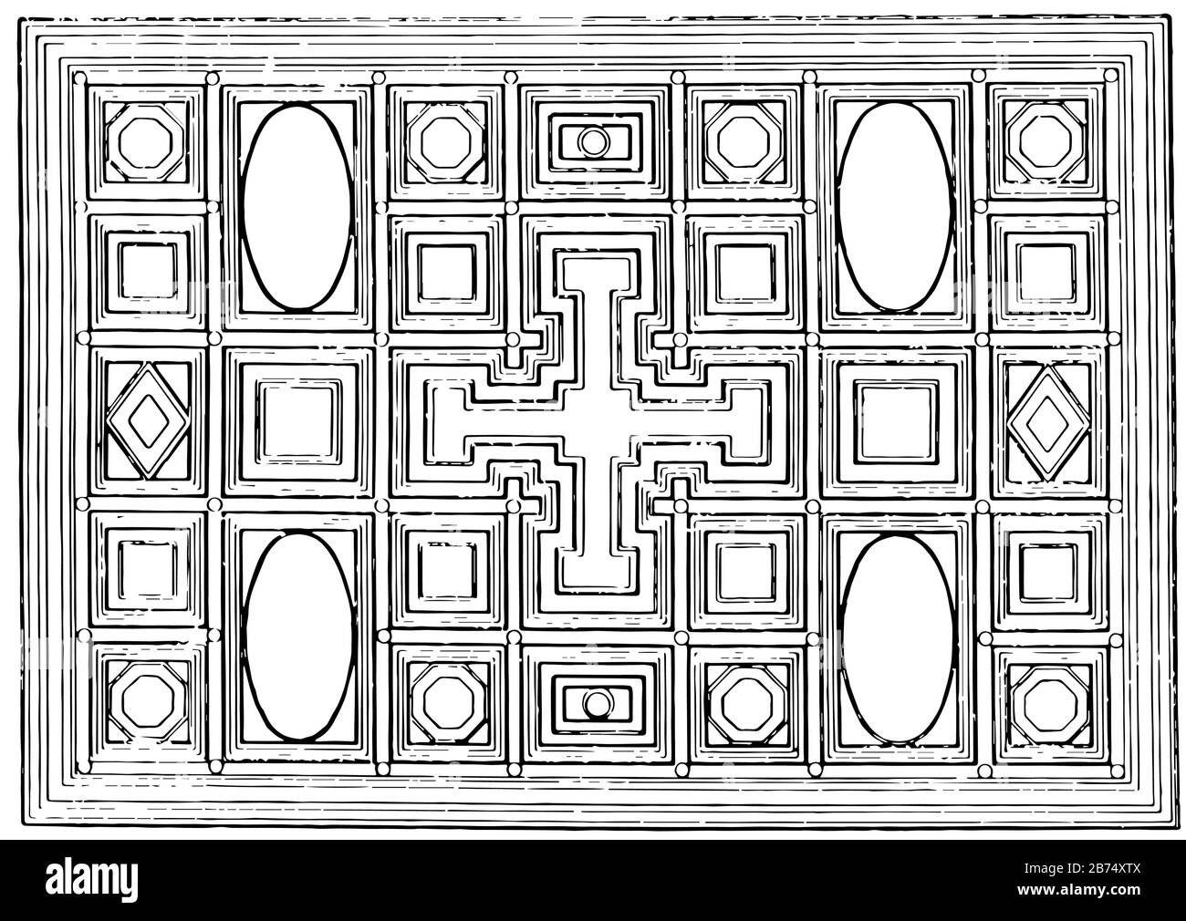 Design plafond pour salon résidentiel, innovant, chambre de lit, chambre pour enfants, dessin vintage ou gravure d'illustration. Illustration de Vecteur