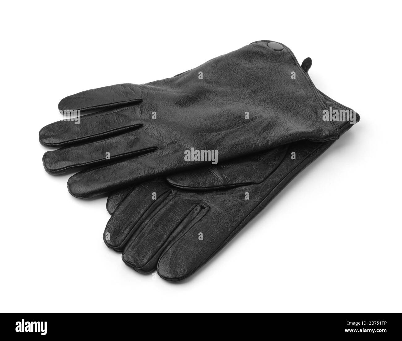 Paire de gants en cuir noir pour homme isolés sur blanc Banque D'Images