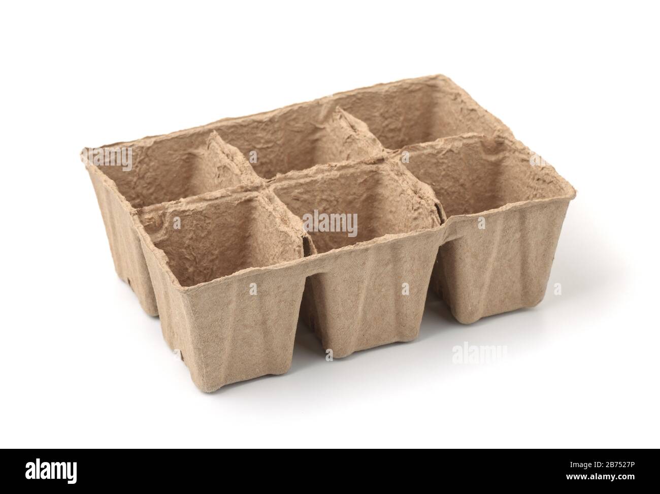 Pots de semis de tourbe de pâte de papier biodégradable isolés sur blanc Banque D'Images