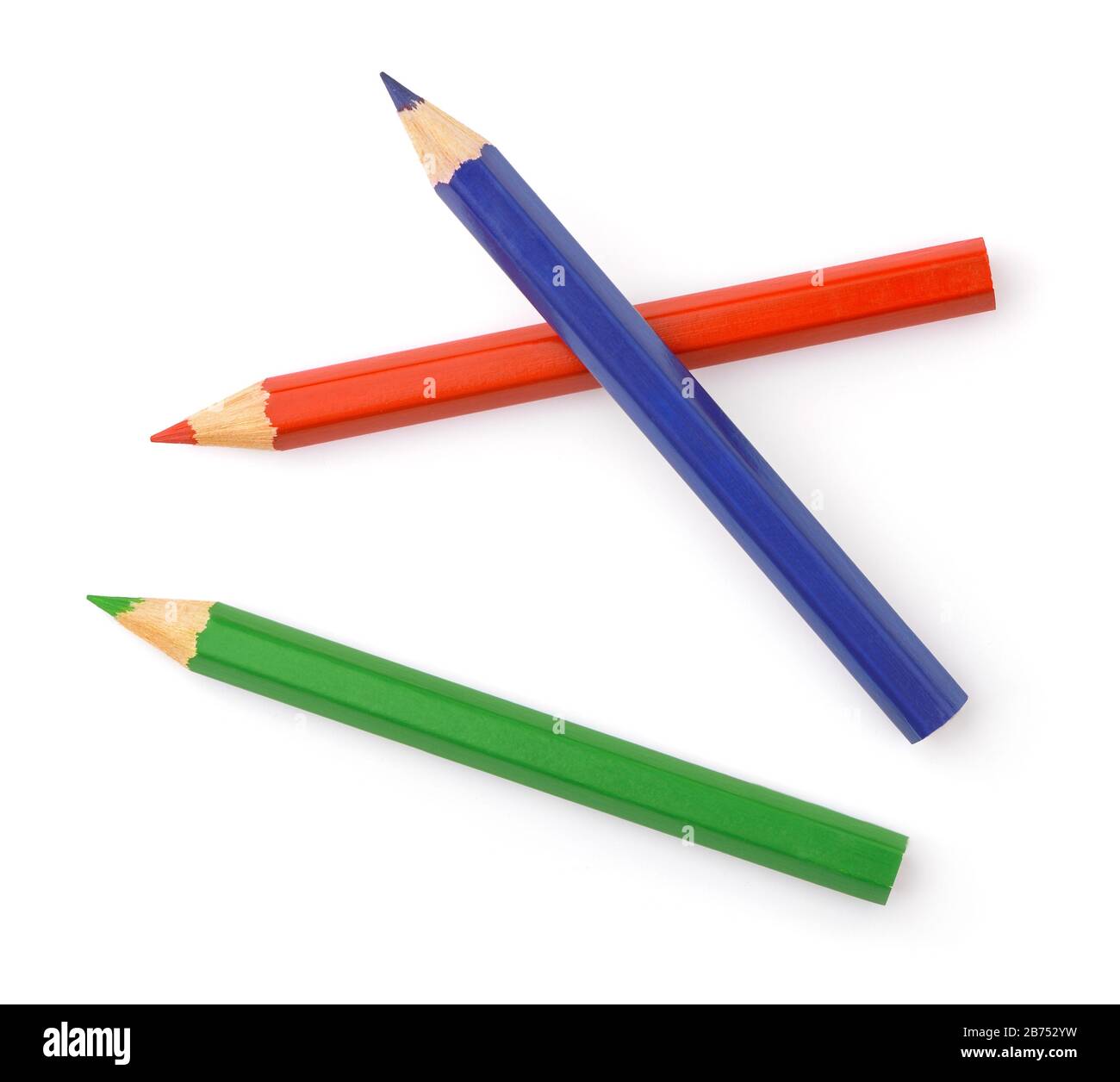 Vue de dessus de trois crayons de couleur isolés sur blanc Banque D'Images