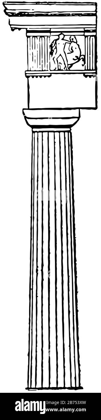 Colonne Doric de la fin du 18 et du 19 , Architecture, dessin de ligne vintage ou illustration de gravure. Illustration de Vecteur