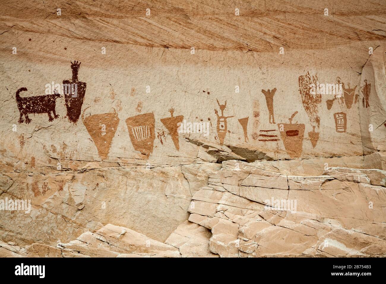 Fremont pictogrammes, abri Horseshoe Canyon, galerie, le Labyrinthe, District Canyonlands National Park, Utah USA Banque D'Images