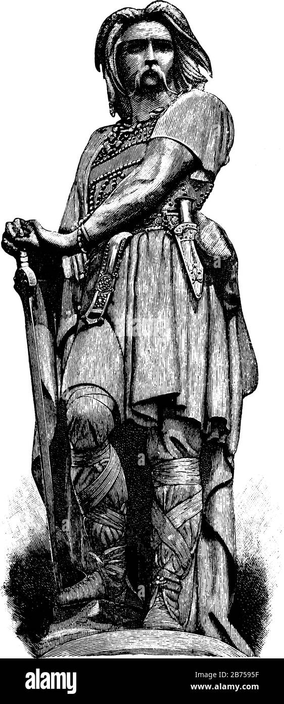 Statue de Vercingetorix dans cette photo, dessin de ligne vintage ou illustration de gravure. Illustration de Vecteur