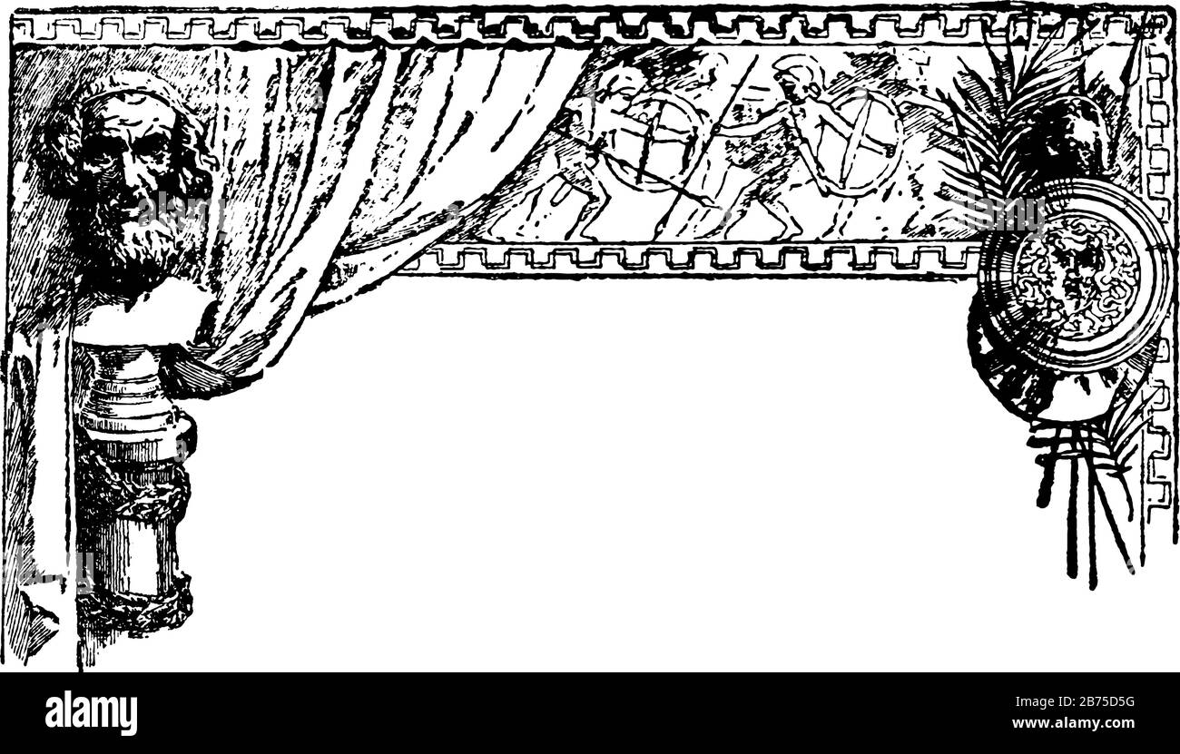 Bannière de guerre montrant des batailles grecques anciennes, des dessins vintage ou des illustrations de gravure. Illustration de Vecteur