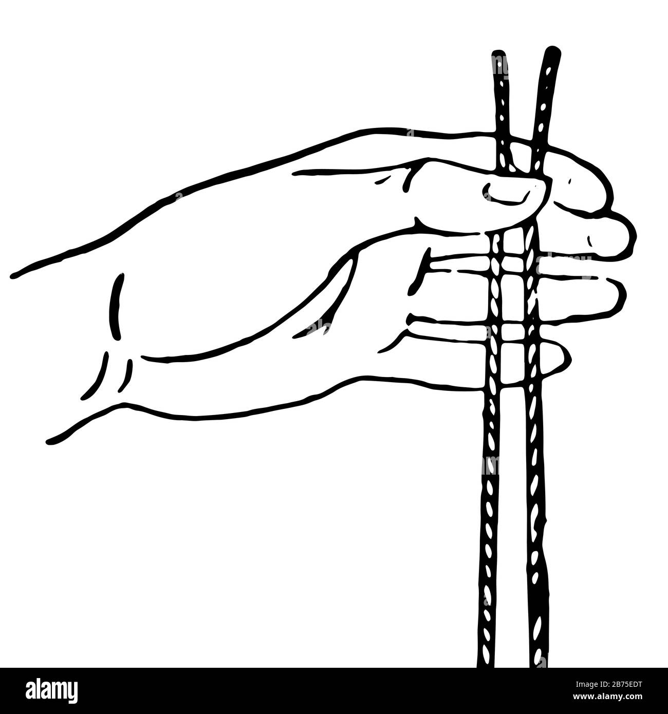 Chaîne de maintien à la main tenant une planche, un dessin de ligne vintage ou une illustration de gravure. Illustration de Vecteur