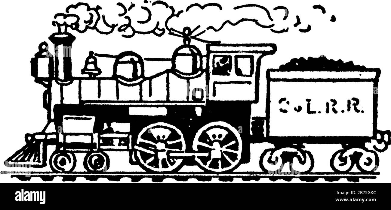 Locomotive à vapeur, dessin vintage ou illustration de gravure Illustration de Vecteur
