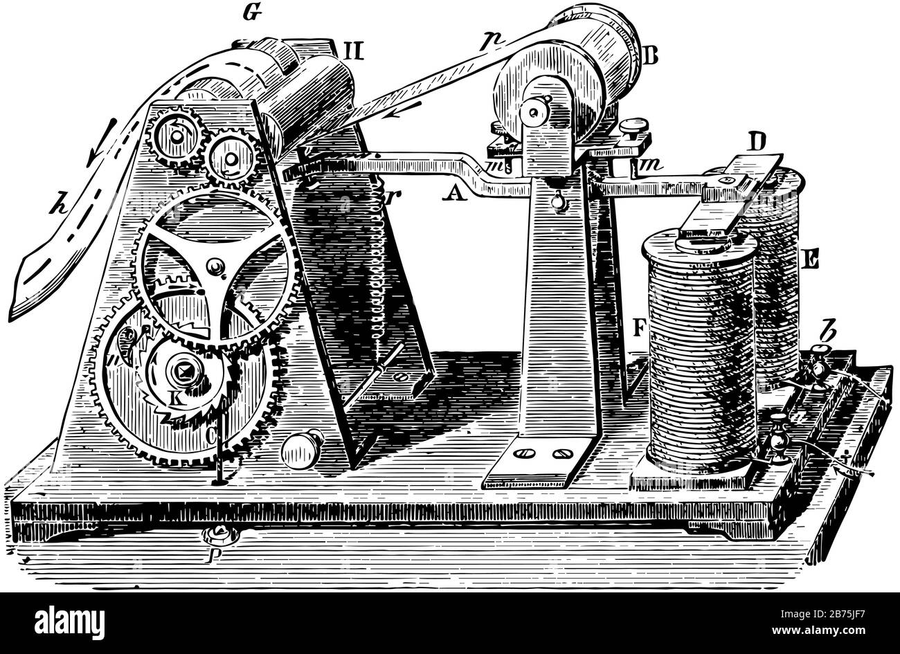 Cette illustration représente le télégraphe magnétique qui représente la construction et la disposition de cette forme de télégraphe, de dessin vintage ou e Illustration de Vecteur