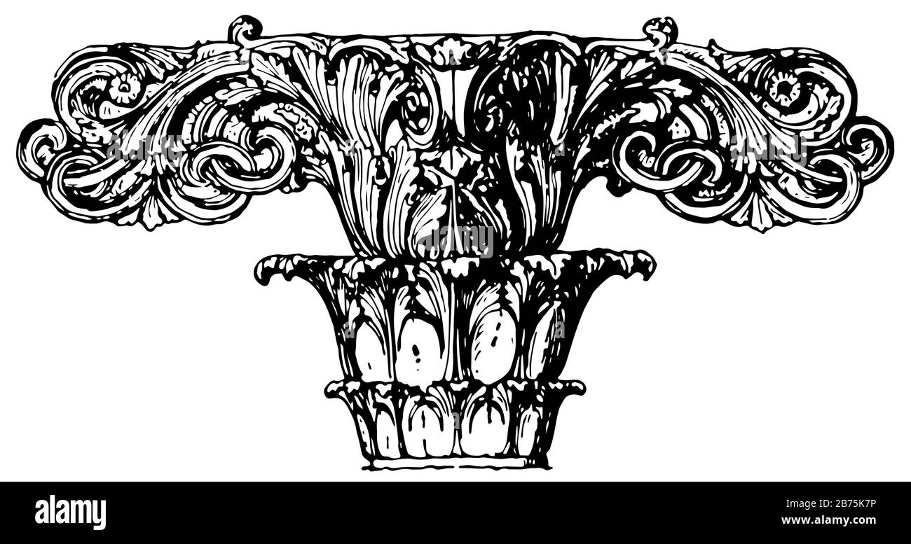 Fini, pierre, employé décorative, spire, tour, toit, dessin vintage ou gravure illustration. Illustration de Vecteur