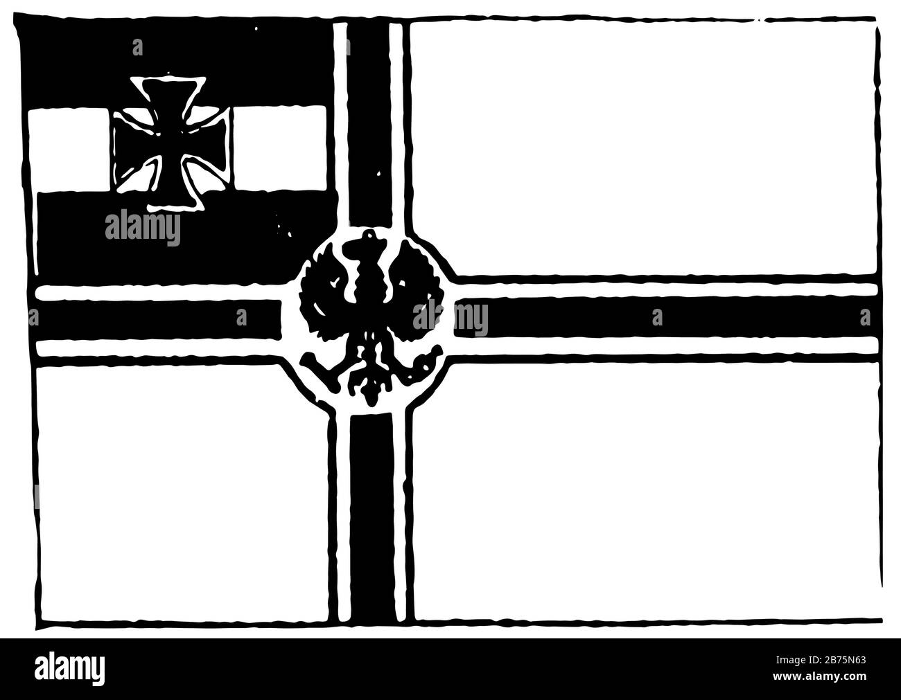 Allemagne, drapeau de la marine impériale, 1910, drapeau de couleur blanche a une croix nordique noire reliant tous les côtés du drapeau avec un disque blanc au centre, trois horizon égal Illustration de Vecteur