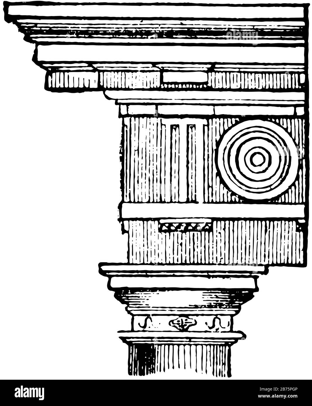 Ordre Doric, 5ème siècle, architecture, temple classique, bâtiment, debout, dessin vintage ou gravure illustration. Illustration de Vecteur
