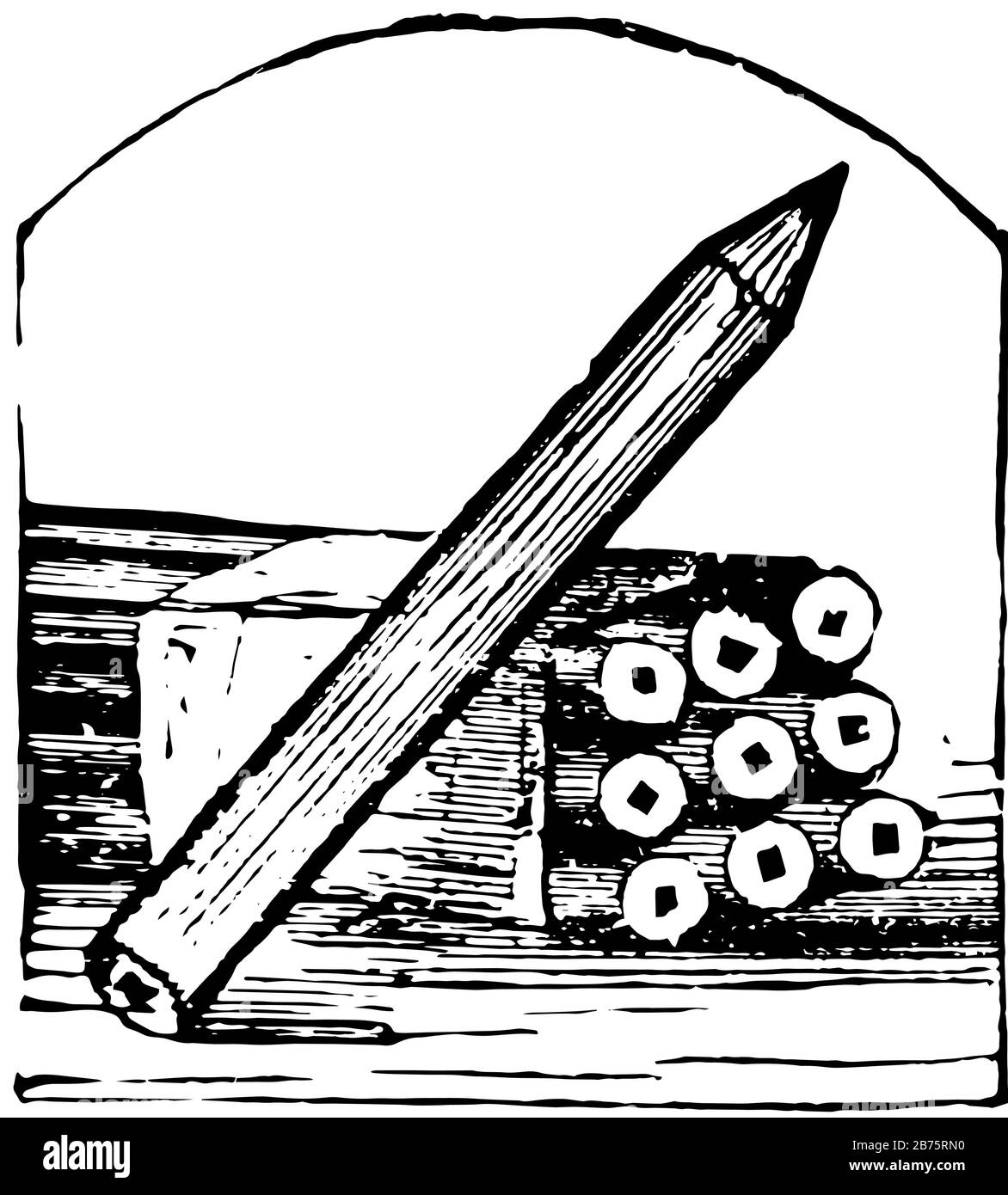 Crayon-plomb utilisé pour l'écriture et le dessin, toxique, graphite, crayons, stylos, dessin vintage ou illustration de gravure. Illustration de Vecteur