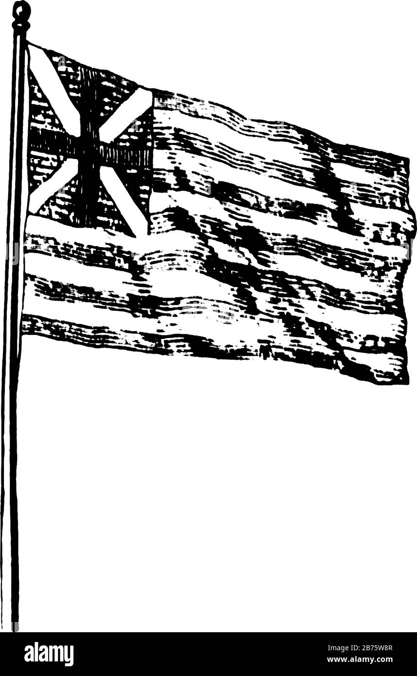 Drapeau Union, cet indicateur présente des rayures horizontales et des pneus à saler dans le coin supérieur gauche de l'indicateur, un dessin vintage ou une illustration de gravure Illustration de Vecteur