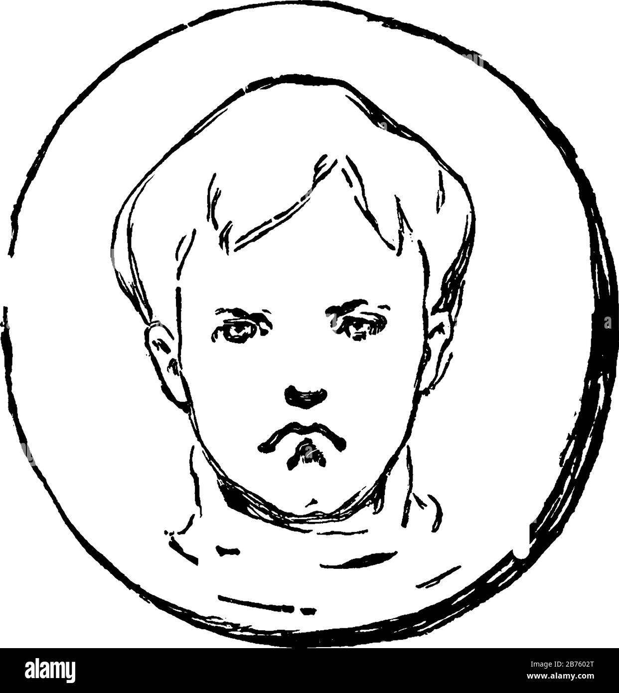 Un triste visage fronde de sourcils dans cette image, dessin vintage de ligne ou illustration de gravure. Illustration de Vecteur