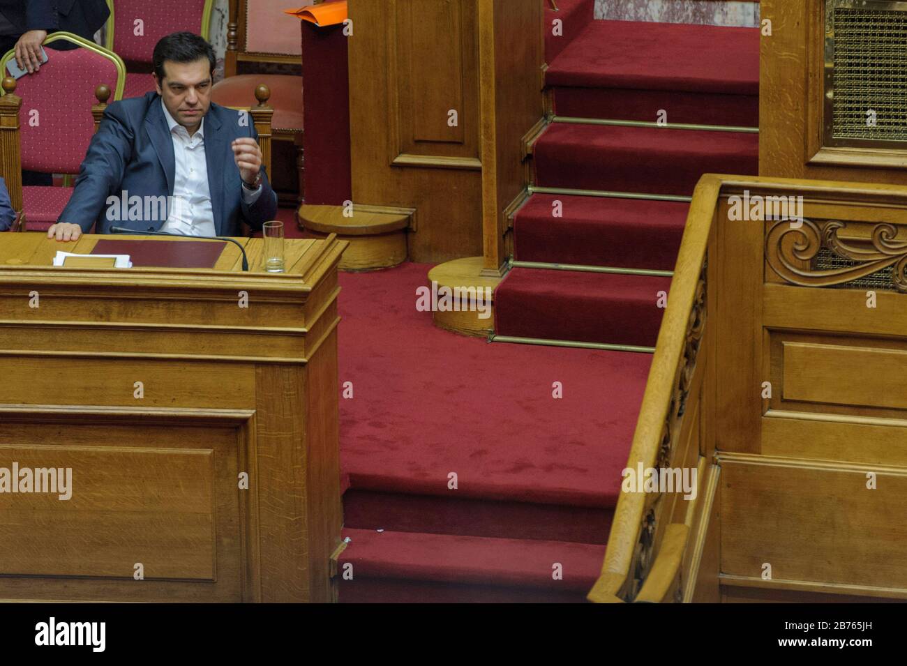 15.07.2015, Athènes / Attica / Grèce. Lors de la réunion du Parlement grec, votez sur le paquet de réformes. Alexis Tsipras, Président de SYRIZA, Premier Ministre de la Grèce. [traduction automatique] Banque D'Images