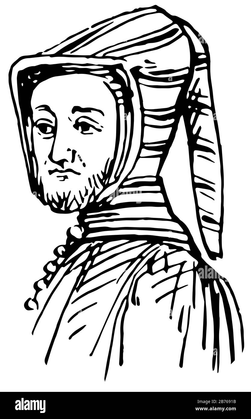 ces robes de tête sont entrées dans la mode au cours de la deuxième moitié du xve siècle, dessin vintage de ligne ou illustration de gravure. Illustration de Vecteur