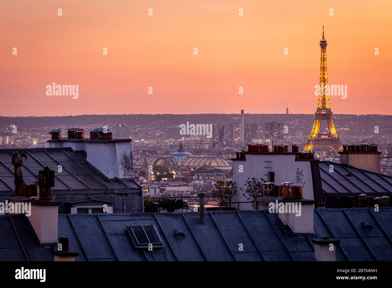 Vue sur Paris depuis Montmartre, Paris, Ile-de-France, France Banque D'Images