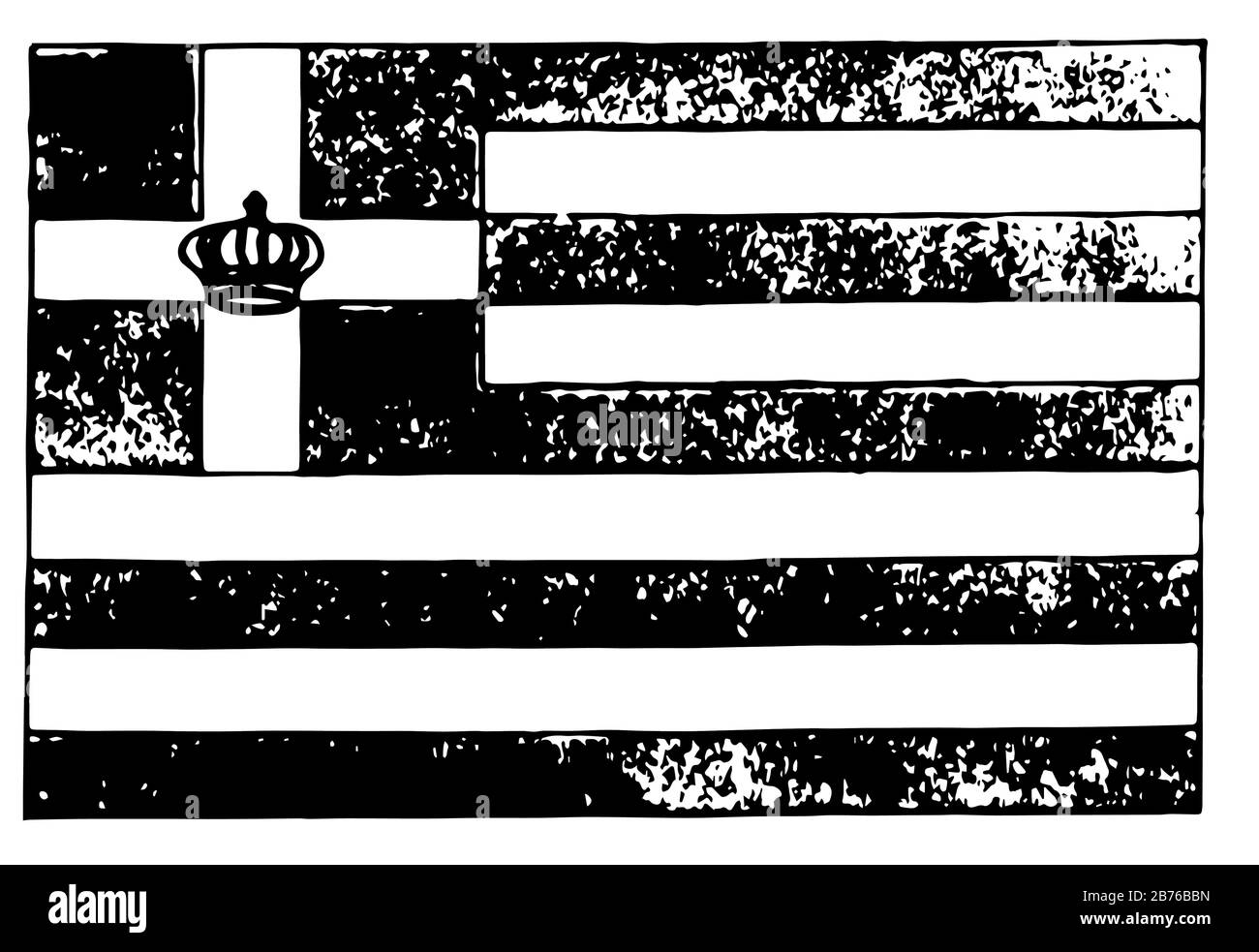 Grèce, 1923, ce drapeau a neuf bandes horizontales égales de bleu alternant avec le blanc, il a la croix blanche avec la couronne d'or centrée dans le bleu Illustration de Vecteur