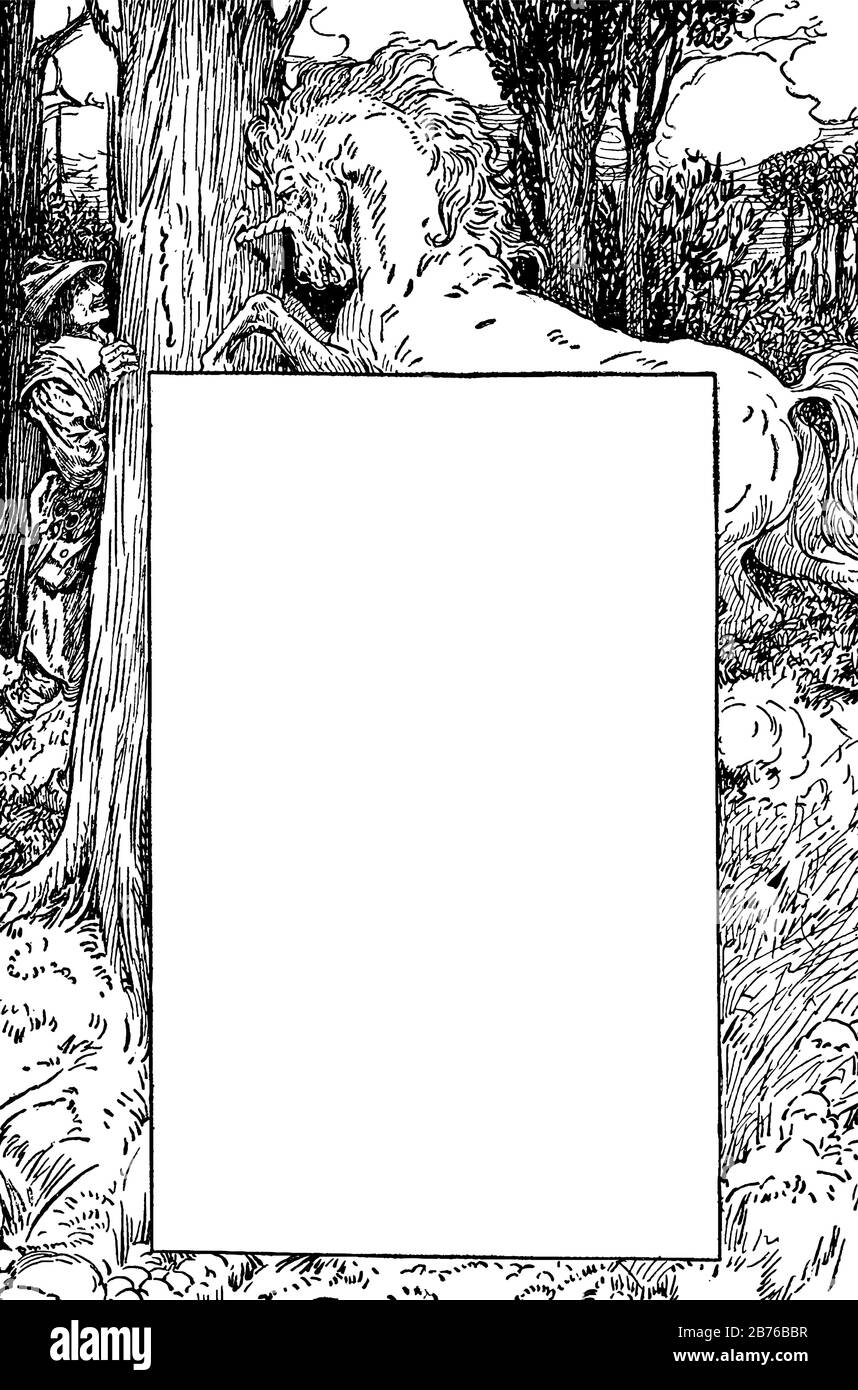 Le cadre UNICORN présente l'histoire Personnalisée Valliant dans ce motif, le dessin vintage ou l'illustration de gravure. Illustration de Vecteur