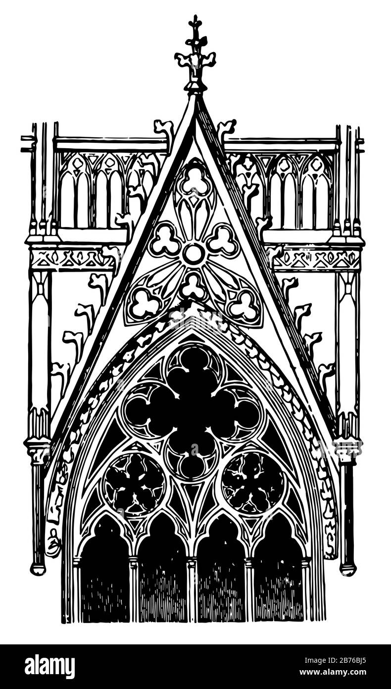 Pignon sur une fenêtre, Cologne, la partie généralement triangulaire, mur entre les bords, les emplacements de toit qui s'entrecroisent, le système structurel, vintage l Illustration de Vecteur