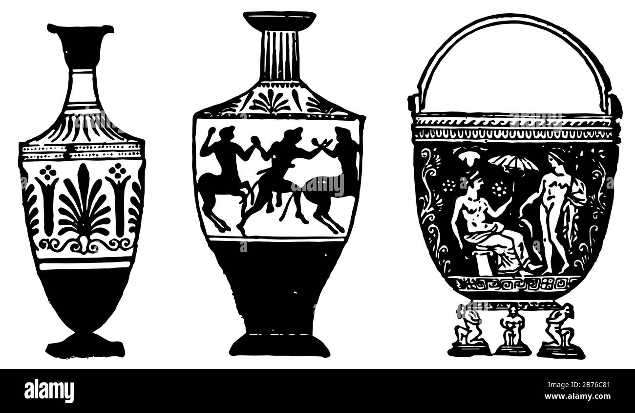 Etruscan Vases un produit de la Grèce que Etrusca, c'est les principales tendances dans le style au cours de la période, vases ont été un élément standard de graves inventaires, v Illustration de Vecteur