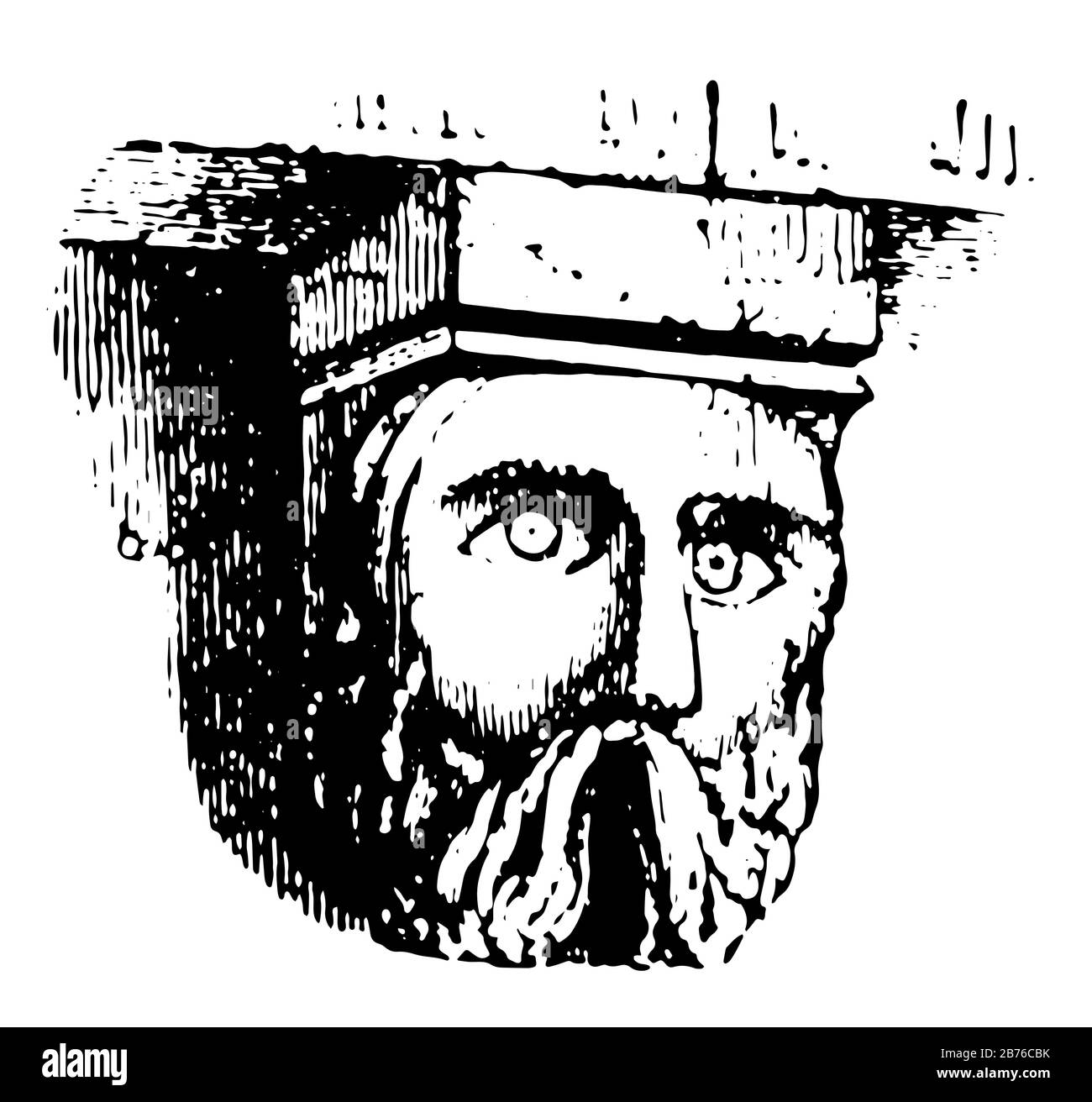 Corbel est une rangée de pierres projetant à partir d'un mur, soutenir une structure au-dessus de lui, pièce de bois projetant de la même manière, dessin vintage de ligne ou en Illustration de Vecteur