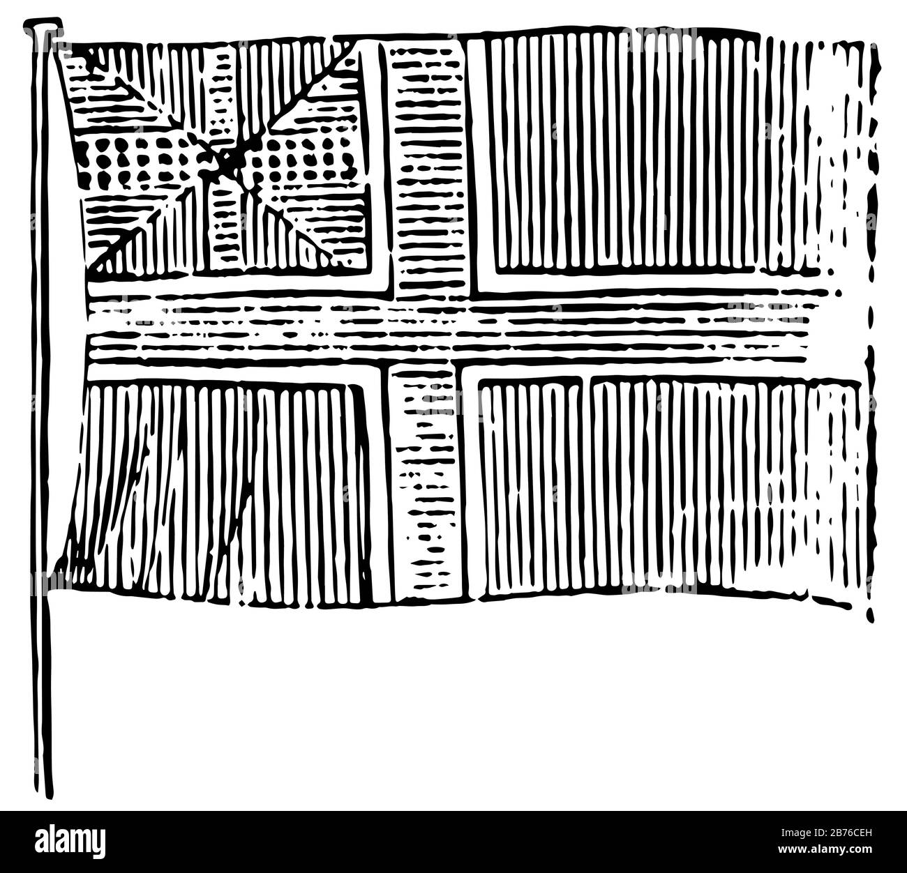Drapeau de Norvège, 1881, il a canton de lignes croisées et une ligne de verticule, le reste de la pièce a une ligne de verticule près du côté du palan et un li horizontal Illustration de Vecteur