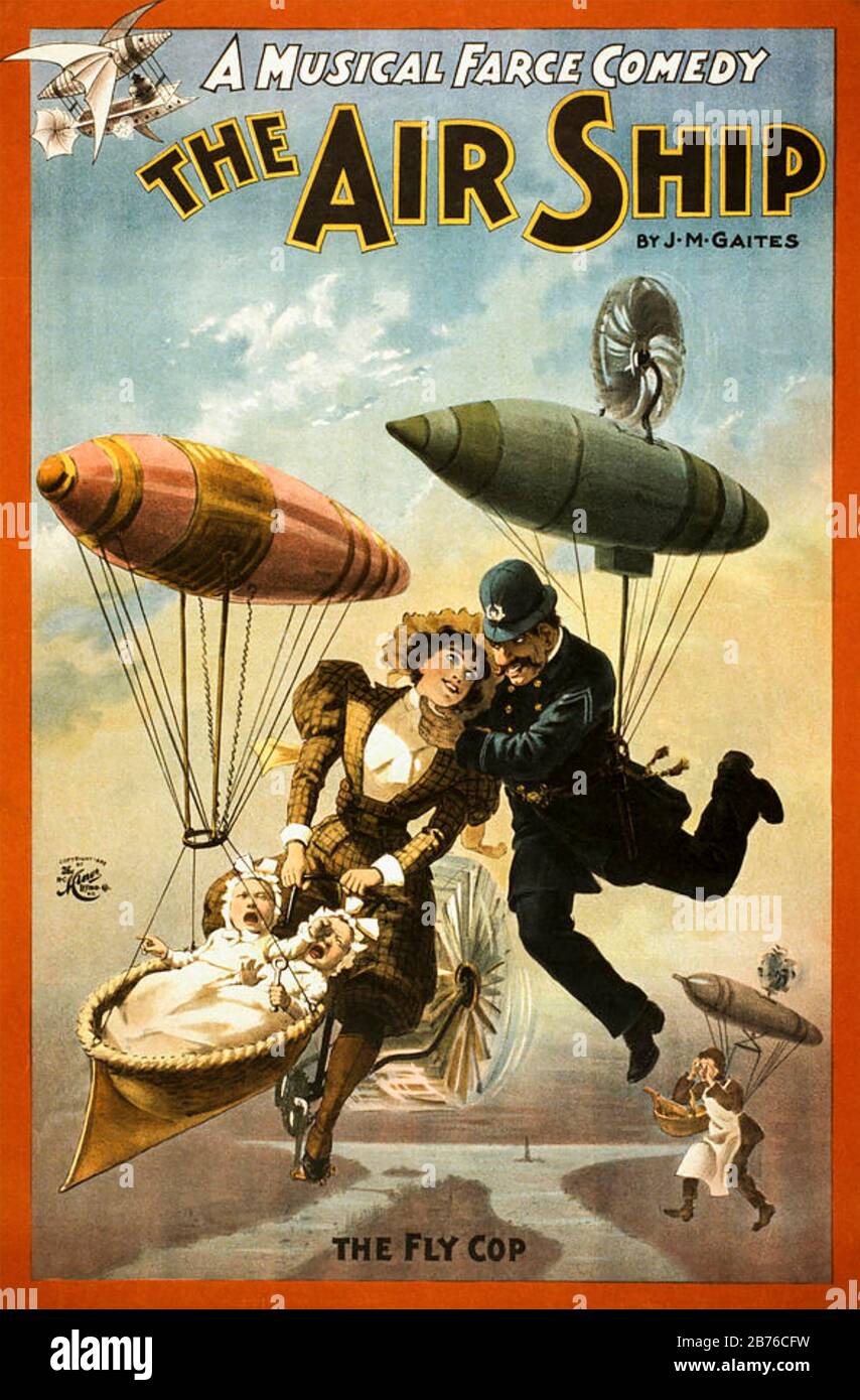 L'AFFICHE du VAISSEAU AÉRIEN pour la farce de comédie musicale américaine de 1898 écrite par J.M.Gaites Banque D'Images