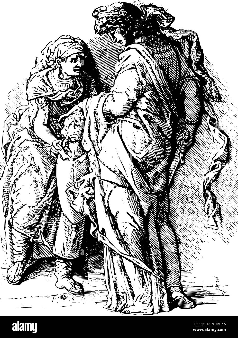 Judith avec le chef de Holofernes peut maintenant être trouvée dans la Galerie des Offices à Florence, dessin de ligne vintage ou illustration de gravure. Illustration de Vecteur