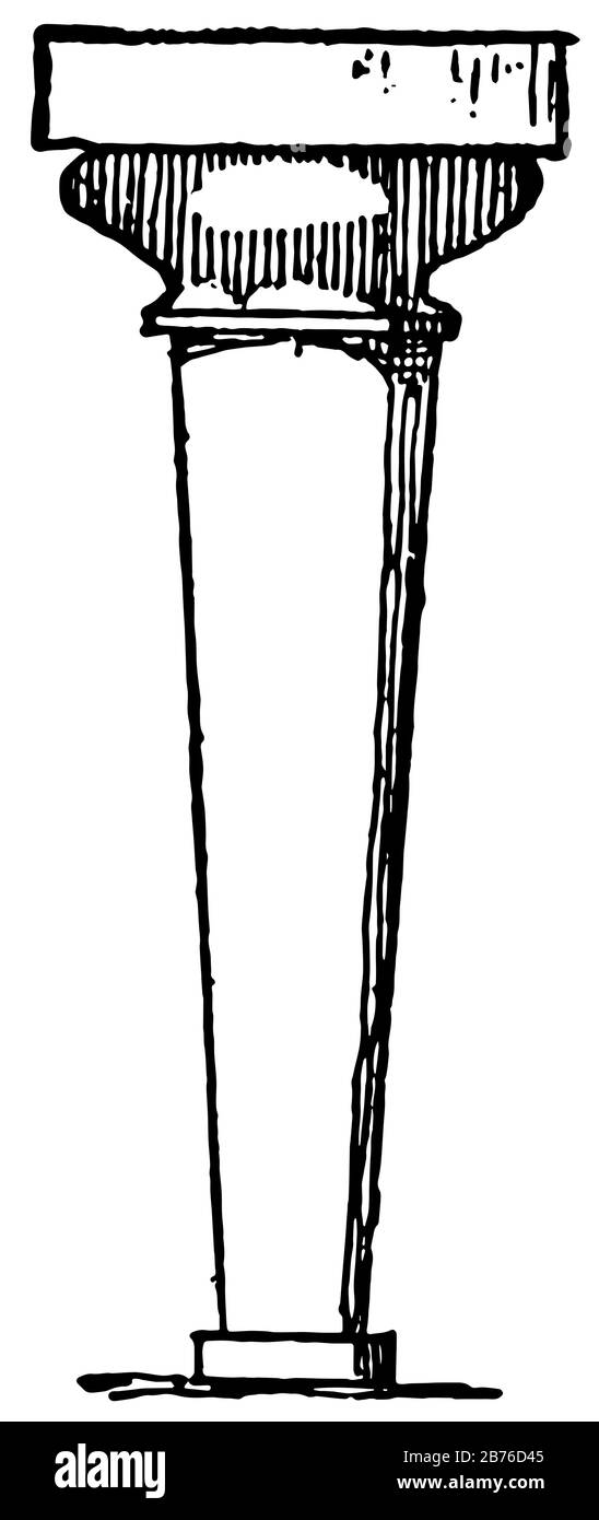 Colonne, à Knossos conique vers le bas, alésage de simples capitaux lourds de torus, dessin vintage de ligne ou illustration de gravure. Illustration de Vecteur