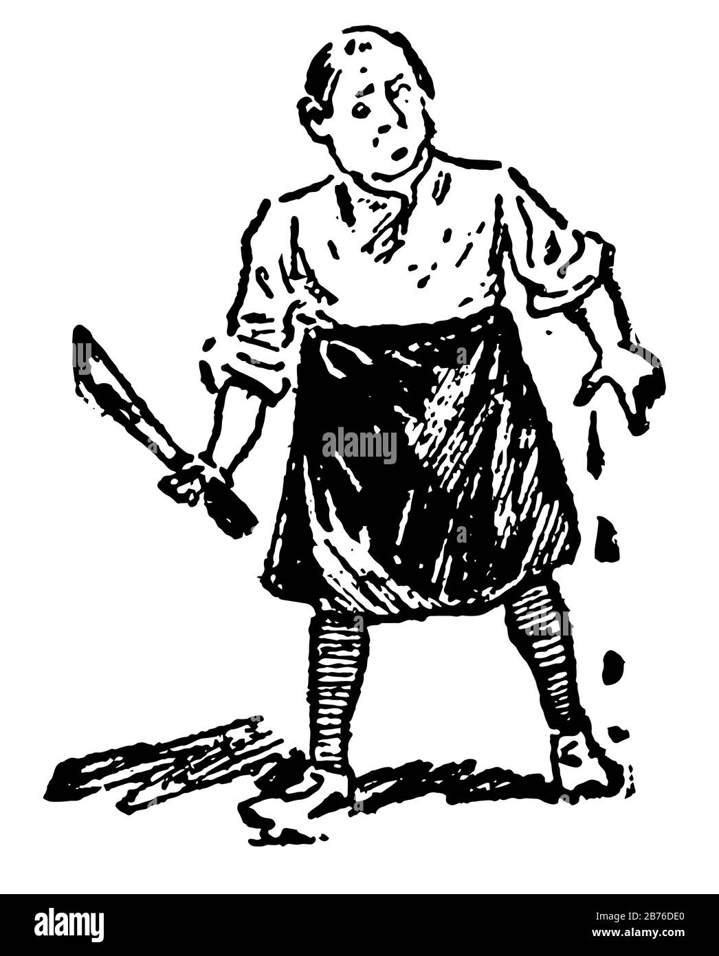 Cette illustration représente Butcher est une personne dont le commerce découpe et vend de la viande dans un magasin, dessin de ligne vintage ou illustration de gravure. Illustration de Vecteur