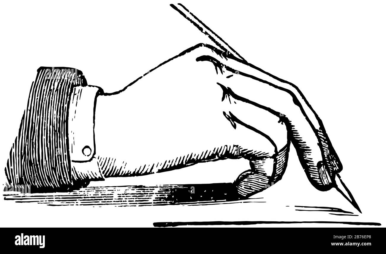 Penmanship avec le stylo placé dans la bonne position pour l'écriture, le dessin vintage de ligne ou l'illustration de gravure. Illustration de Vecteur Penmanship avec le stylo placé dans la bonne position pour l'écriture, le dessin vintage de ligne ou l'illustration de gravure. Illustration de Vecteur