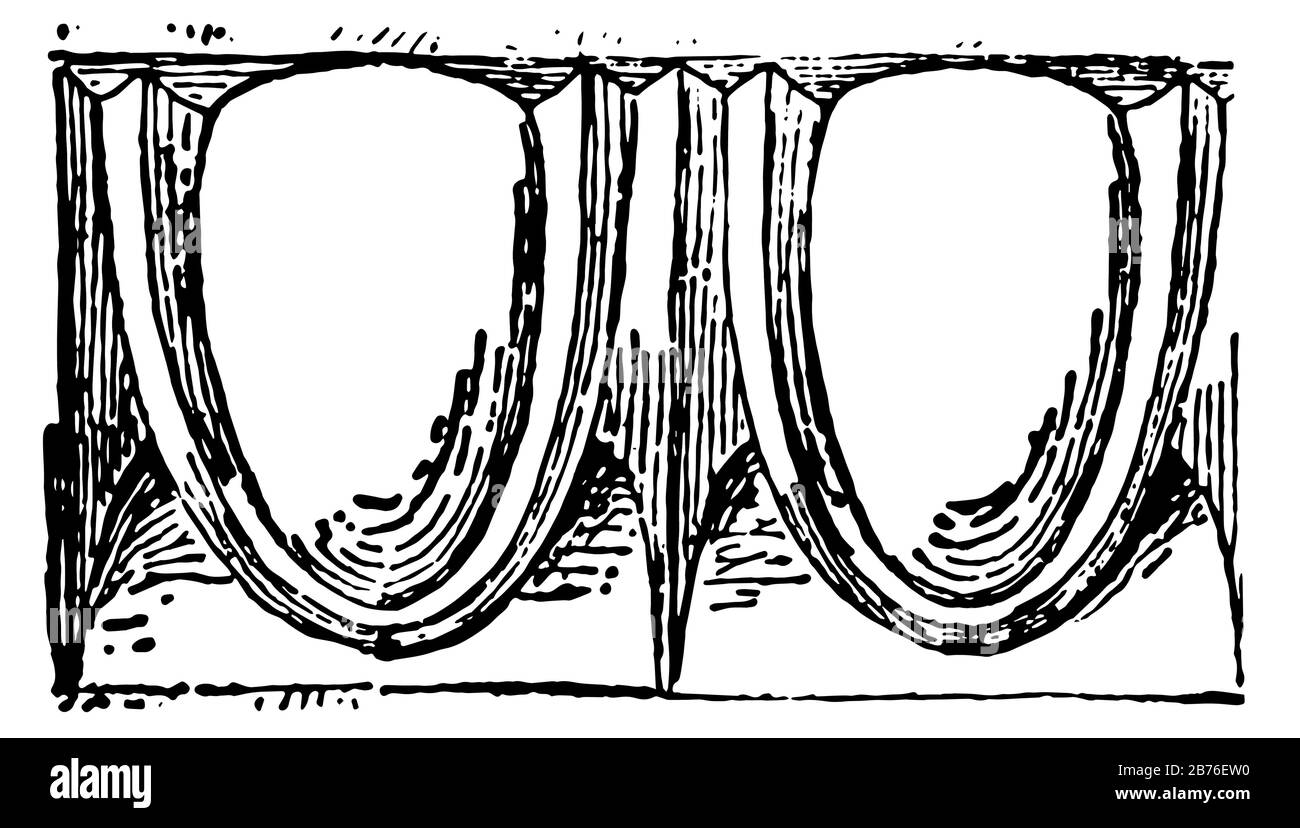 Le moulage est un contour en forme d'ornement, bois, plastique ou pierre, élément architectural, dessin de ligne vintage ou illustration de gravure. Illustration de Vecteur