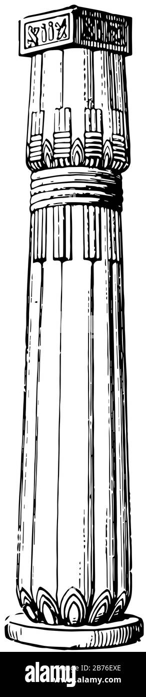 Colonne, architecture, égyptien, petit, bois, métal, support, dessin vintage ou gravure illustration. Illustration de Vecteur
