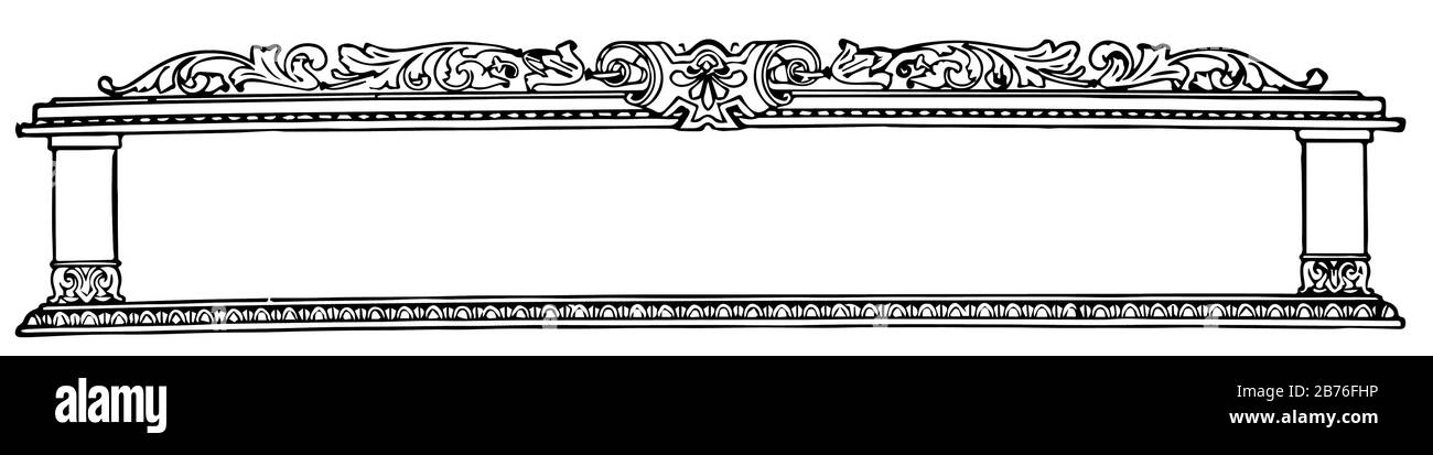 La bannière ornée a du travail créatif dans sa bordure dans cette illustration de design, de dessin vintage ou de gravure. Illustration de Vecteur